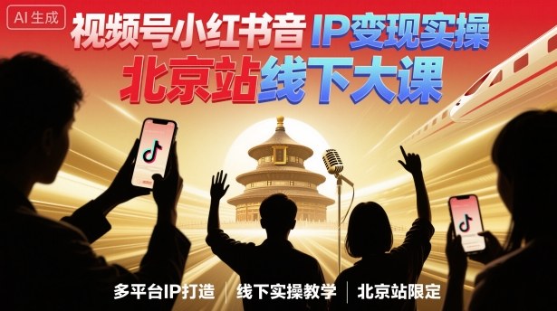 视频号小红书抖音IP变现实操北京站线下大课,40+行业短视频高变现姿势,100+IP高变现实操技术-站长V课
