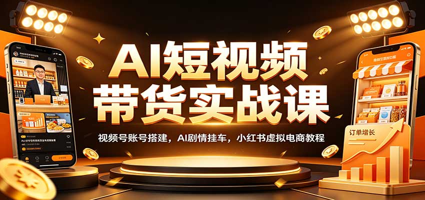 AI短视频带货实战课：视频号账号搭建，AI剧情挂车，小红书虚拟电商教程-站长V课