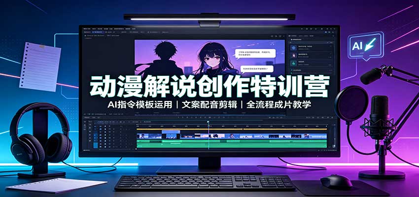 动漫解说创作特训营：AI指令模板运用，文案配音剪辑，全流程成片教学-站长V课