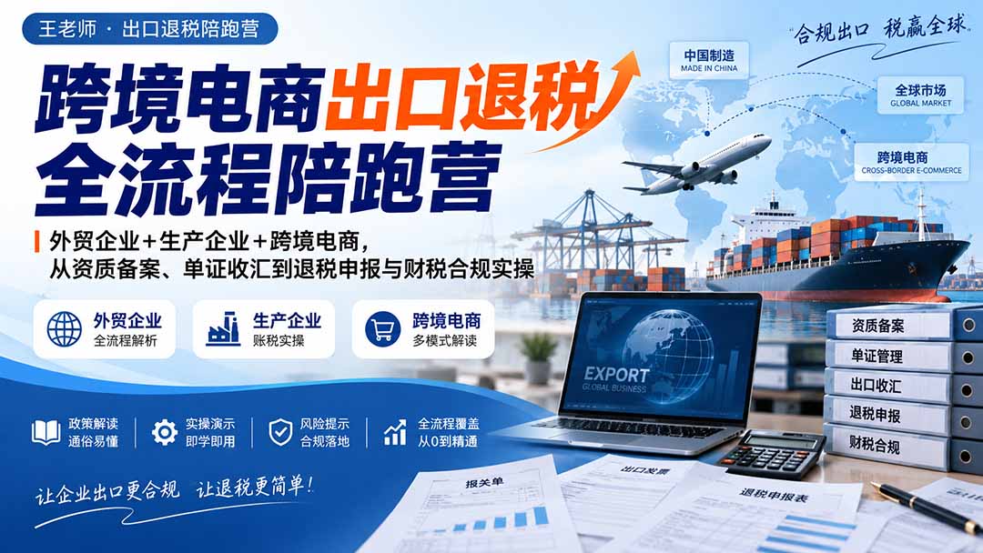 跨境电商出口退税全流程陪跑营｜外贸企业+生产企业+跨境电商，从资质备案、单证收汇到退税申报与财税合规实操-站长V课