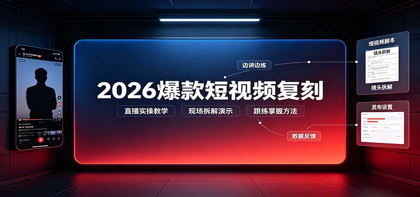 2026爆款短视频复刻:直播实操教学,配套文字文档掌握全流程-站长V课