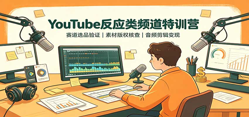 YouTube反应类频道特训营：赛道选品验证，素材版权核查，音频剪辑变现-站长V课