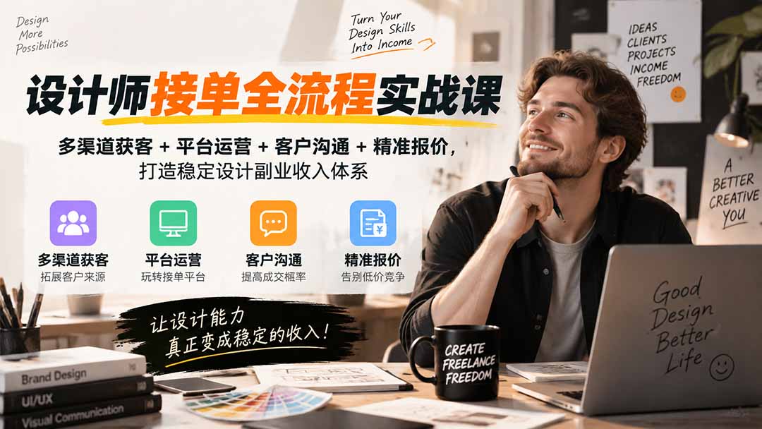 设计师接单全流程实战课-无水印|多渠道获客+平台运营+客户沟通+精准报价,打造稳定设计副业收入体系-站长V课