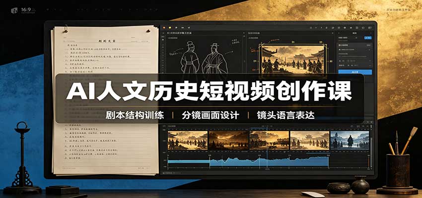 AI人文历史短视频创作课：赛道对标、剧本分镜制图，掌握视频完整产出流程-站长V课