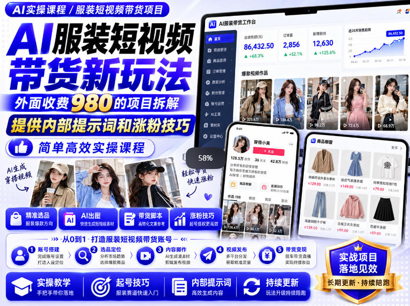 外面收费980AI快手带货系统课程,内部课程首次外放,操作简单高效,一分钟一条爆款视频-站长V课