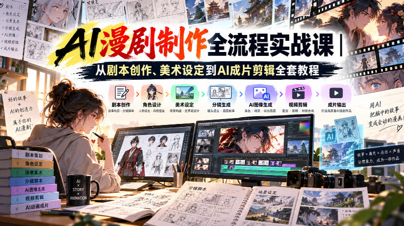 AI漫剧制作全流程实战课｜从剧本创作、美术设定到AI成片剪辑全套教程​-站长V课