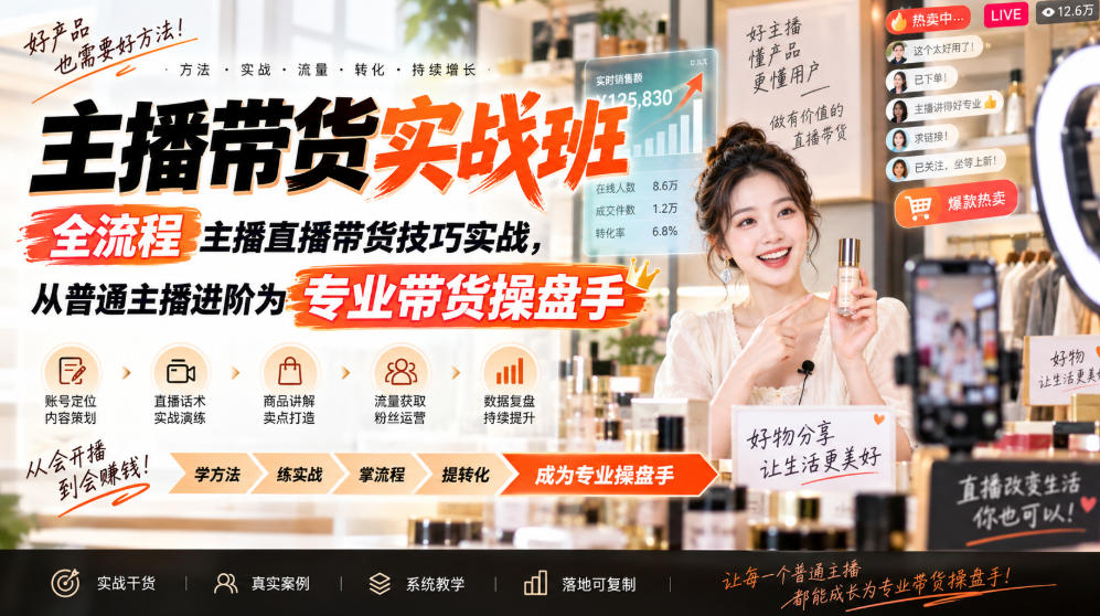 主播带货实战班ZB，全流程主播直播带货技巧实战，从普通主播进阶为专业带货操盘手-站长V课