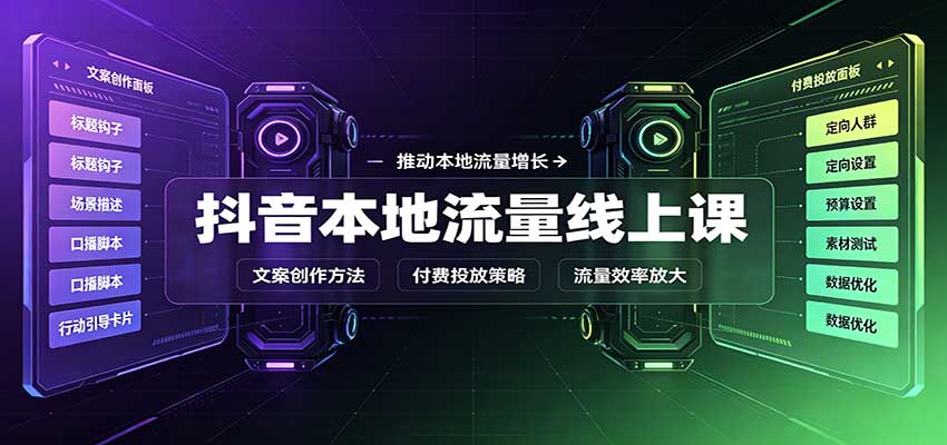 抖音本地流量线上课：账号搭建拍摄剪辑，文案创作与付费投放教学-站长V课