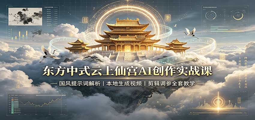 东方中式云上仙宫AI创作实战课：国风提示词解析，本地生成视频，剪辑调参全套教学-站长V课