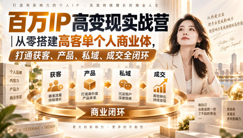 百万IP高变现实战营｜从零搭建高客单个人商业体，打通获客、产品、私域、成交全闭环​-站长V课