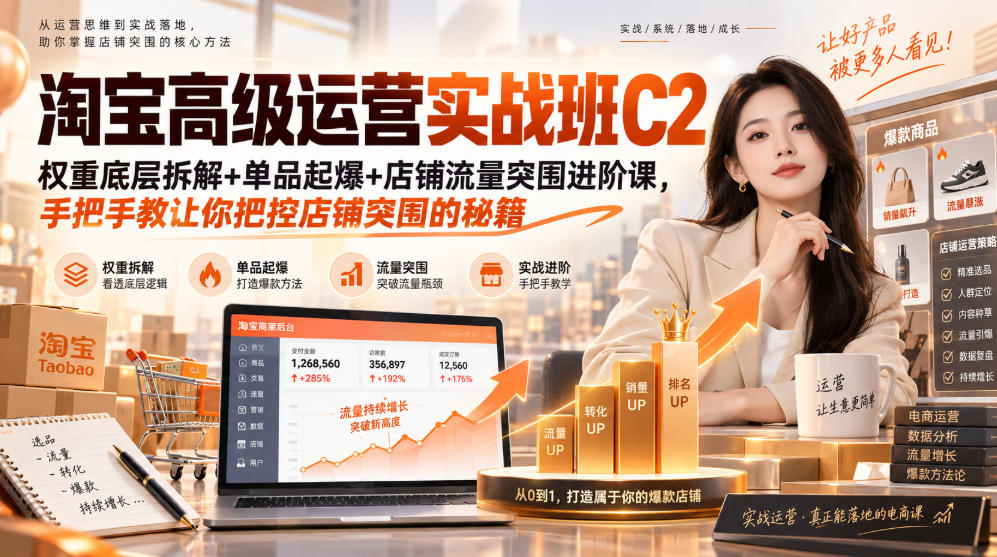 淘宝高级运营实战班C2｜权重底层拆解+单品起爆+店铺流量突围进阶课，手把手教让你把控店铺突围的秘籍-站长V课