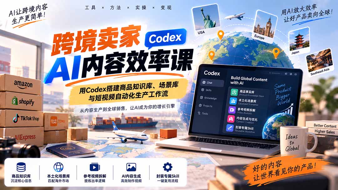 跨境卖家AI内容效率课：用Codex搭建商品知识库、场景库与短视频自动化生产工作流-站长V课