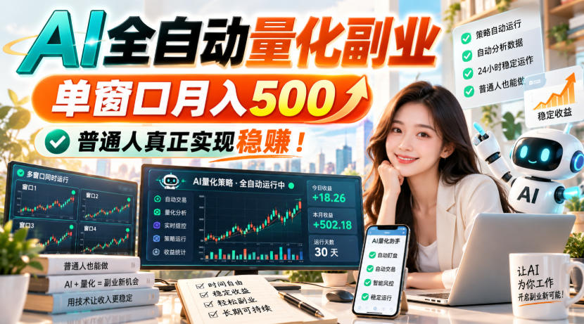 AI全自动量化副业,单窗口月入500,普通人真正实现稳賺!【揭秘】-站长V课