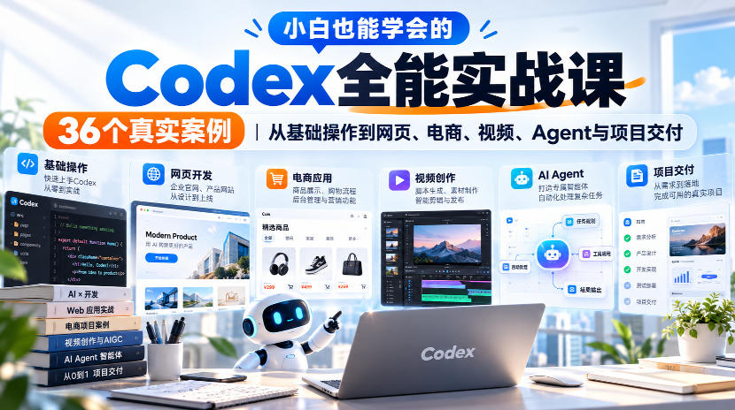 小白也能学会的Codex全能实战课|36个真实案例,从基础操作到网页、电商、视频、Agent与项目交付-站长V课