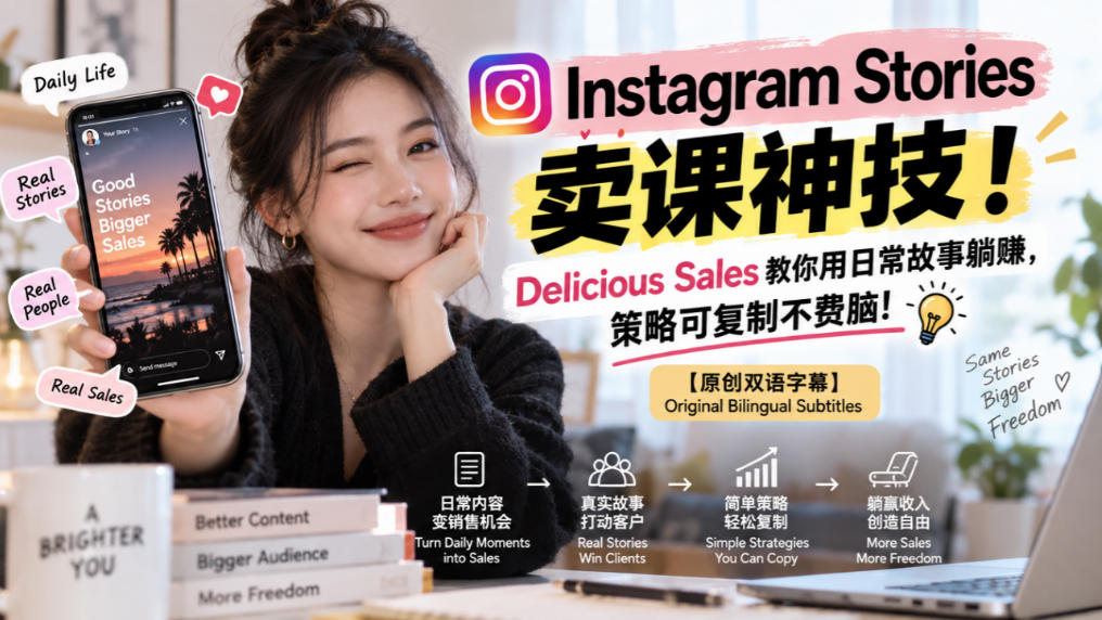 Instagram Stories卖课神技!Delicious Sales教你用日常故事躺賺,策略可复制不费脑!【原创双语字幕】-站长V课