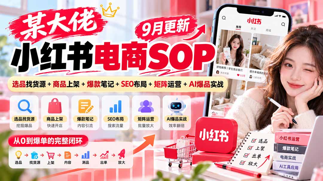 某大佬小红书电商SOP｜9月更新：选品找货源+商品上架+爆款笔记+SEO布局+矩阵运营+AI爆品实战-站长V课