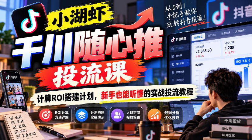 小湖虾千川随心推投流课,计算ROI搭建计划,新手也能听懂的实战投流教程-站长V课