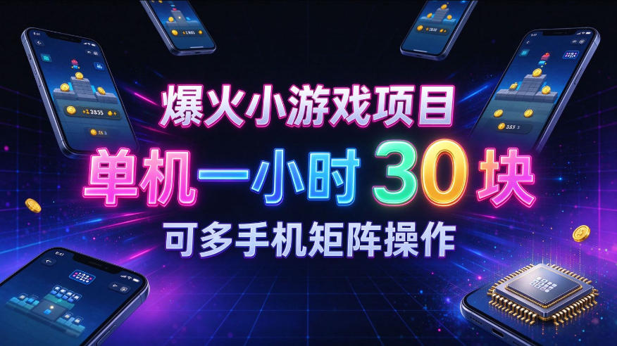 爆火小游戏撸金项目,实测单机一小时30+,可多手机矩阵操作,新手看完一遍就能上手【揭秘】-站长V课