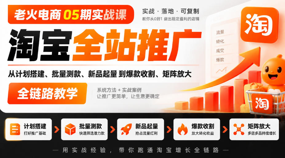 老火电商05期实战课｜淘宝全站推广从计划搭建、批量测款、新品起量到爆款收割、矩阵放大全链路教学-站长V课