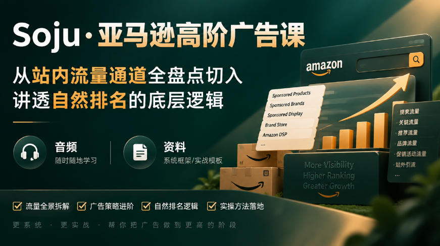 亚马逊高阶广告课,从站内流量通道全盘点切入,讲透自然排名的底层逻辑(直播+音频+资料)-站长V课