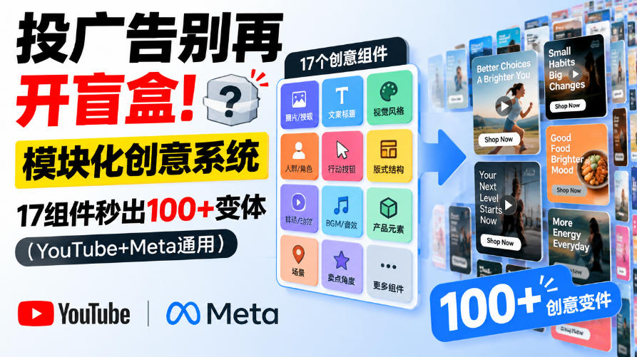 投广告别再开盲盒！模块化创意系统，17组件秒出100+变体(YouTube+Meta通用)【原创双语字幕】-站长V课