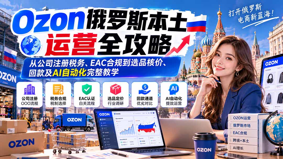 Ozon俄罗斯本土运营全攻略：从公司注册税务、EAC合规到选品核价、回款及AI自动化完整教学-站长V课