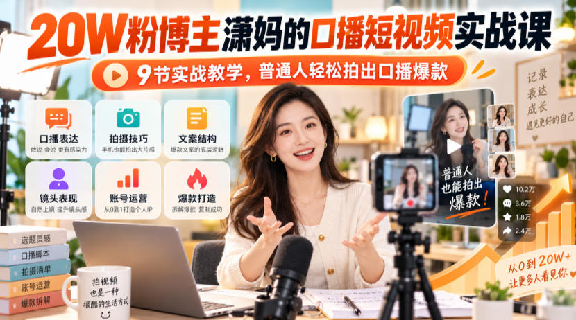 20W粉博主潇妈的口播短视频实战课,9节实战教学,普通人轻松拍出口播爆款-站长V课