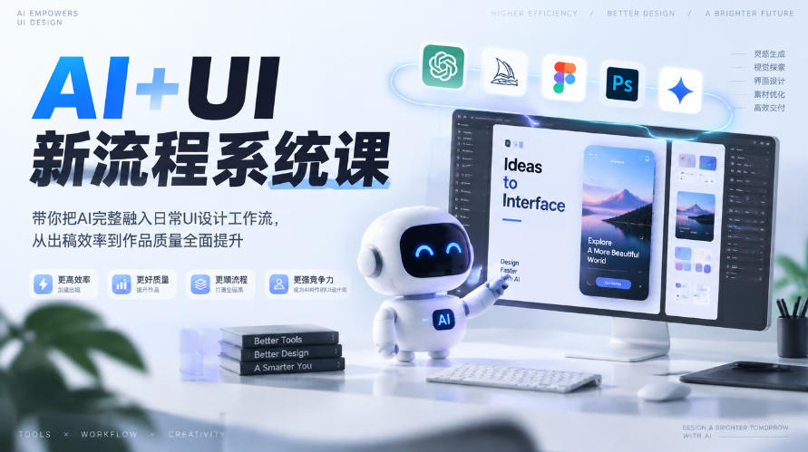 【无水印】AI+UI新流程系统课,带你把AI完整融入日常UI设计工作流,从出稿效率到作品质量全面提升(2026第4期)-站长V课