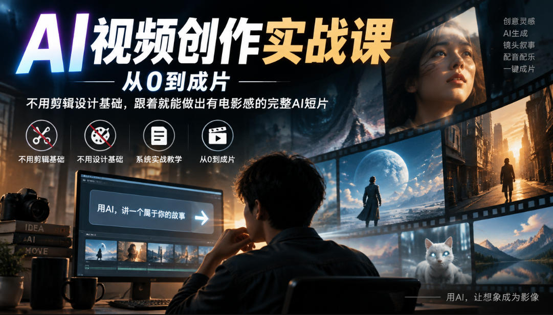 AI视频创作实战课,从0到成片,不用剪辑设计基础,跟着就能做出有电影感的完整AI短片-站长V课