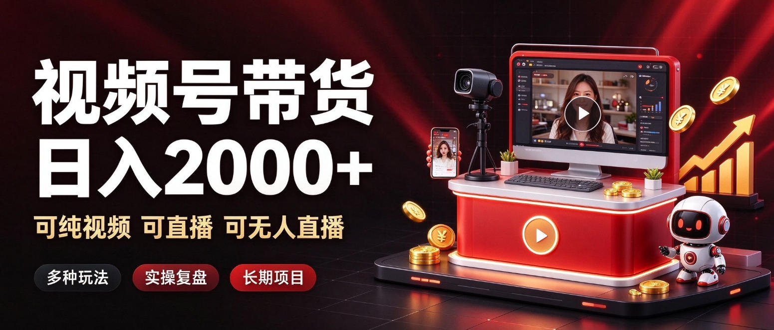 通过视频号带货日入2k+，可纯视频可直播可无人直播，多种玩法，长期项目【揭秘】-站长V课