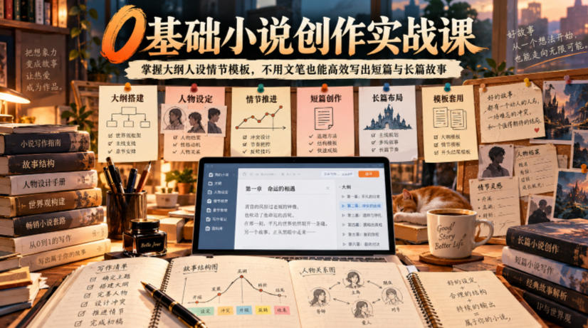 0基础小说创作实战课｜掌握大纲人设情节模板，不用文笔也能高效写出短篇与长篇故事-站长V课