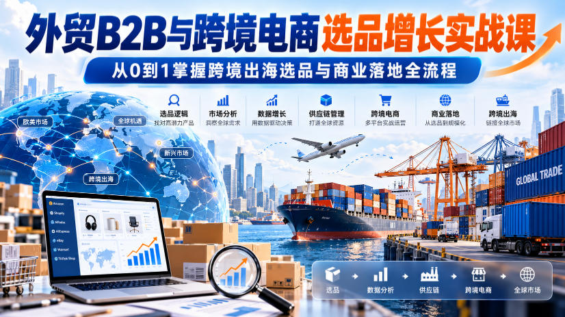 外贸B2B与跨境电商选品增长实战课，从0到1掌握跨境出海选品与商业落地全流程-站长V课