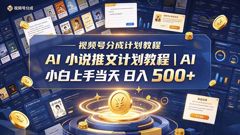 最新视频号分成计划教程｜AI 小说推文，小白上手当天日入 500+-站长V课