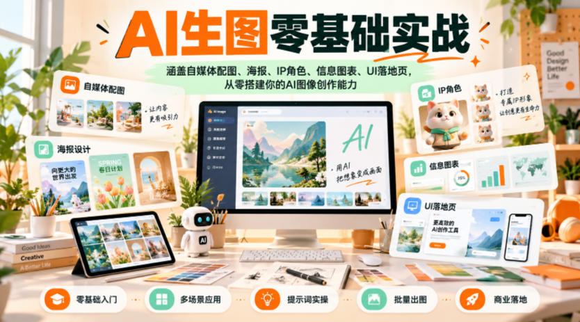 AI生图零基础实战，涵盖自媒体配图、海报、IP角色、信息图表、UI落地页，从零搭建你的AI图像创作能力-站长V课