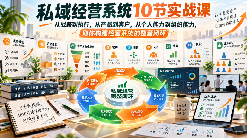 私域经营系统10节实战课,从战略到执行,从产品到客户,从个人能力到组织能力,助你构建经营系统的整套闭环-站长V课