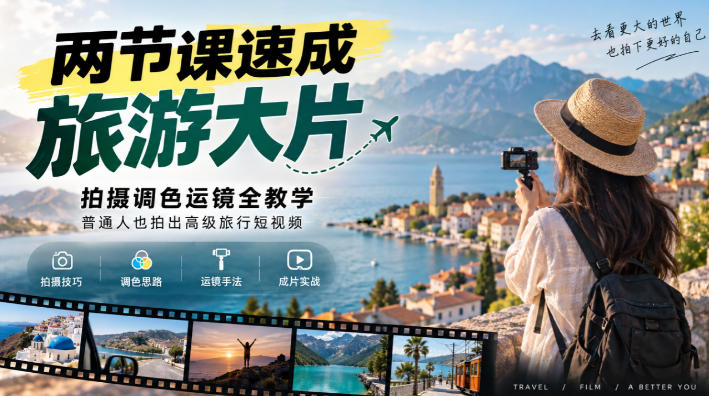 两节课速成旅游大片｜拍摄调色运镜全教学，普通人也拍出高级旅行短视频-站长V课