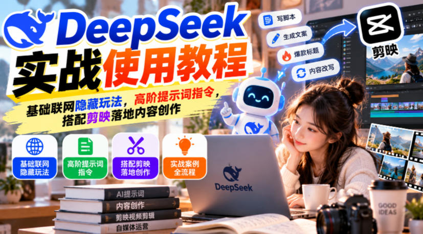 DeepSeek实战使用教程｜基础联网隐藏玩法，高阶提示词指令，搭配剪映落地内容创作-站长V课