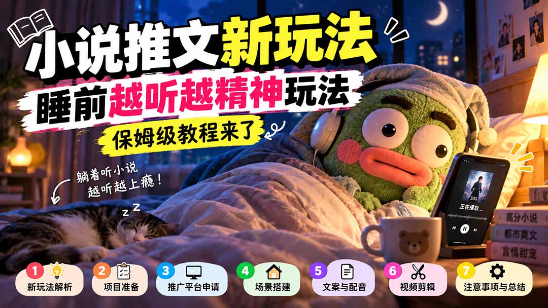 小说推文新玩法，睡前越听越精神玩法，保姆级教程来了-站长V课