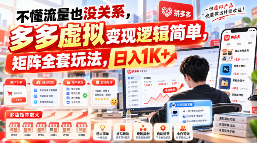 不懂流量也没关系，多多虚拟变现逻辑简单，矩阵全套玩法，日入1K+【揭秘】-站长V课