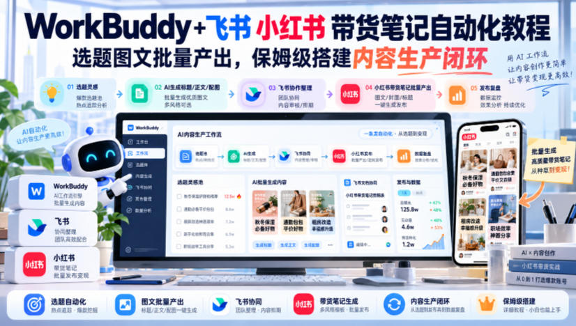 WorkBuddy+飞书小红书带货笔记自动化教程，选题图文批量产出，保姆级搭建内容生产闭环【文档】-站长V课