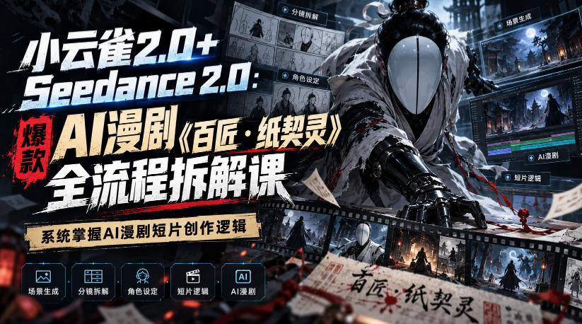 小云雀2.0+Seedance 2.0：爆款AI漫剧《百匠・纸契灵》全流程拆解课，系统掌握AI漫剧短片创作逻辑-站长V课