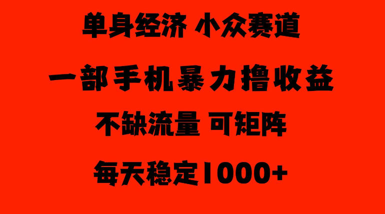 26年暴力单身经济，稳定日入500-1k，不缺流量，流量极大，冷门小众赛道，门槛低小白轻松上手【揭秘】-站长V课