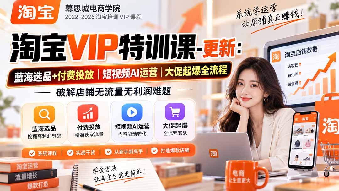 淘宝VIP特训课-更新1016：蓝海选品+付费投放｜短视频AI运营｜大促起爆全流程，破解店铺无流量无利润难题-站长V课