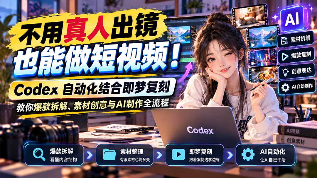 不用真人出镜也能做短视频！Codex自动化结合即梦复刻，教你爆款拆解、素材创意与AI制作全流程-站长V课