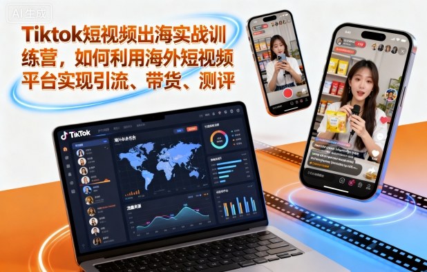 Tiktok短视频出海实战训练营，如何利用海外短视频平台实现引流、带货、测评