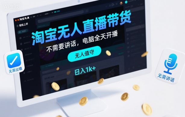 淘宝无人直播带货,不需要出镜,不需要讲话,电脑全天开播,轻松上手,日入1k+【揭秘】