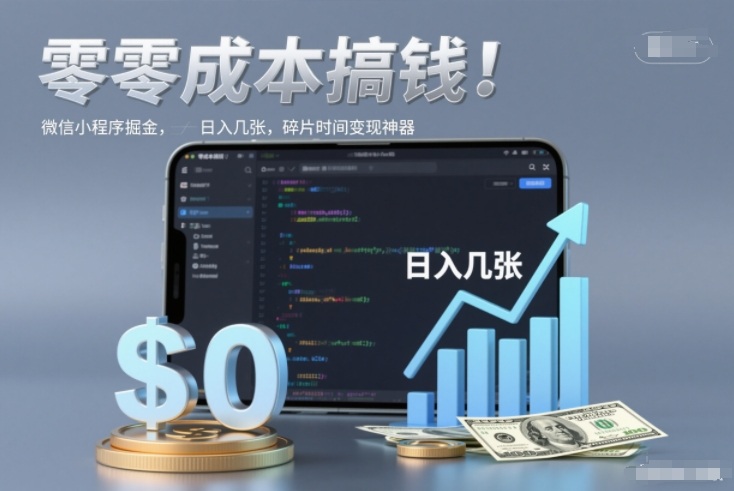 零成本搞钱，微信小程序掘金，简单易操作，日入几张，碎片时间变现神器【揭秘】
