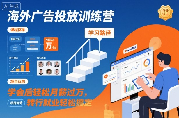 海外广告投放训练营,学会后轻松月薪过万,转行就业轻松搞定