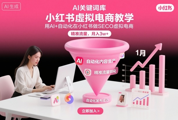 小红书虚拟电商项目，用AI+自动化在小红书做SEO虚拟电商，精准流量，月入3w+