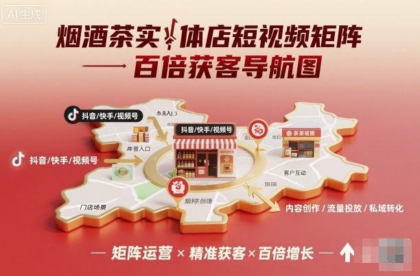 烟酒茶实体店短视频矩阵百倍获客导航图-站长V课